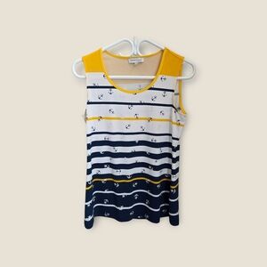 ⭐️Marie Claire Nautical Anchor Print Tank Top - Yellow and Navy Size Small